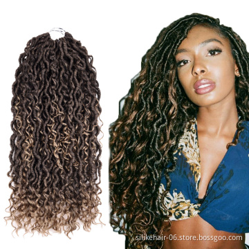 20inches Goddess Faux Locs Passion Twist Braids Hair Long Curly Ombre Brown Crochet Braiding Hair Synthetic Hair Extensions